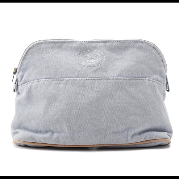 Hermès light blue cotton canvas zip pouch.
